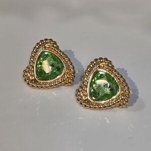 Swarovski Gold and Green Triangle Earrings